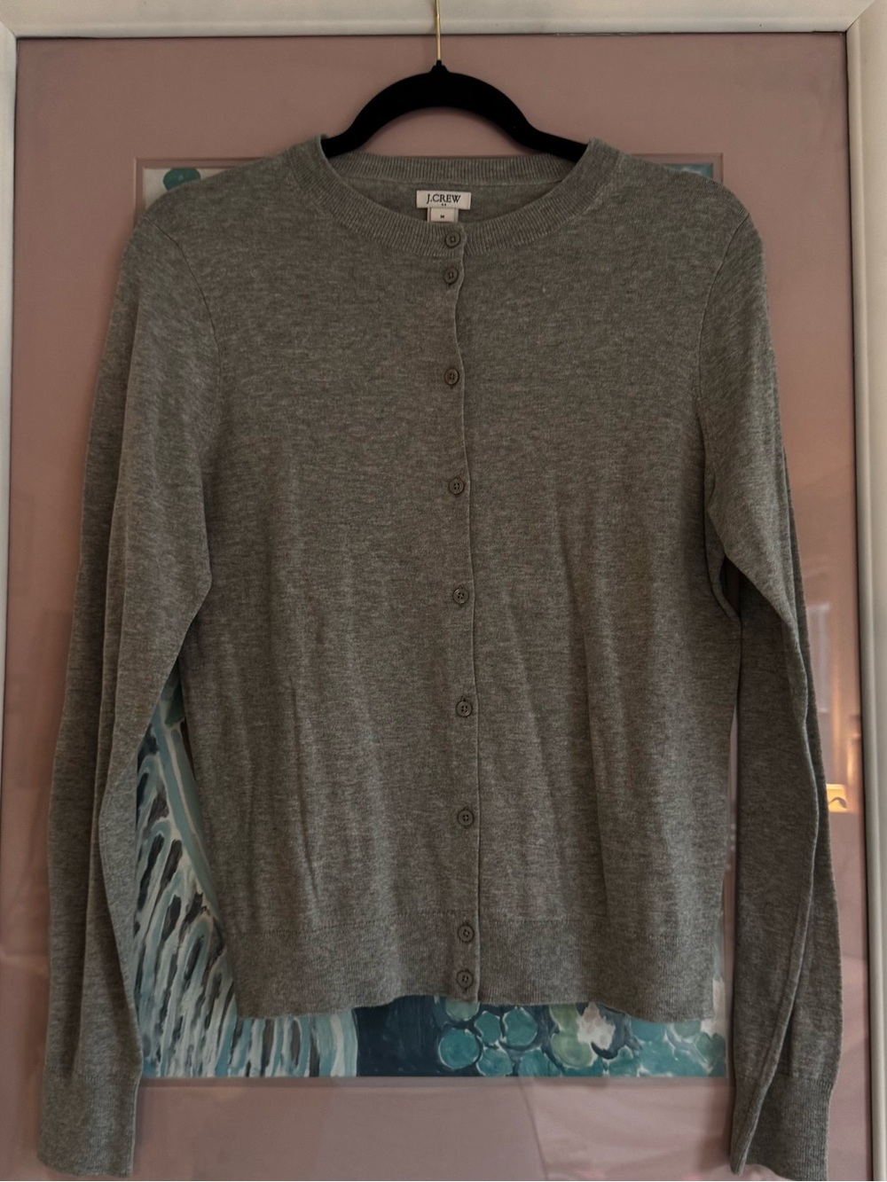 J. Crew Light Gray Button-Front Crewneck Cardigan